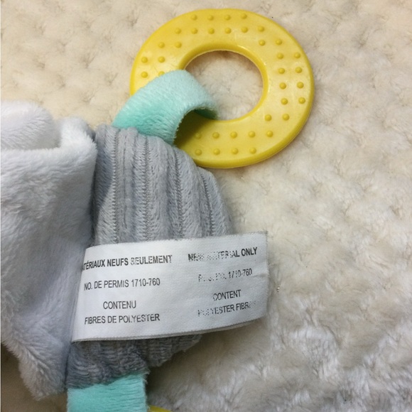 MTY Inter Stretch N Scrunch Plush Grey Teal Cow Rattle w Yellow Teething Rings - Picture 9 of 11